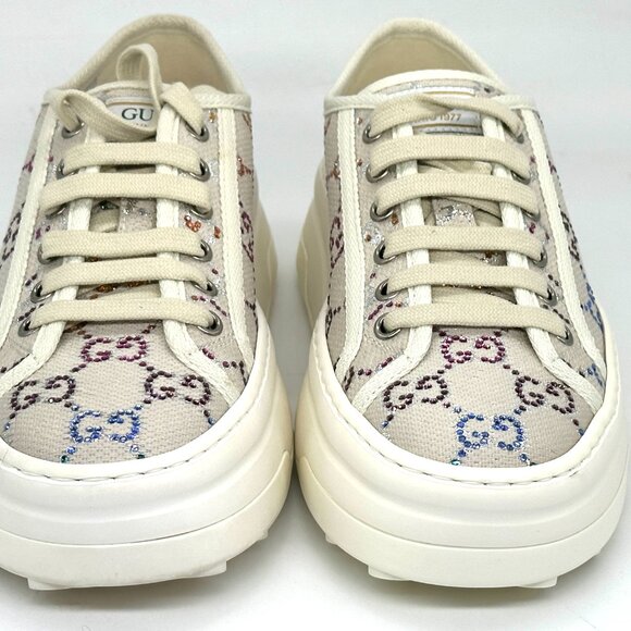 Gucci Treck Crystal GG Logo Canvas Low Top Platform Trainers Sneakers Shoes - Picture 5 of 16